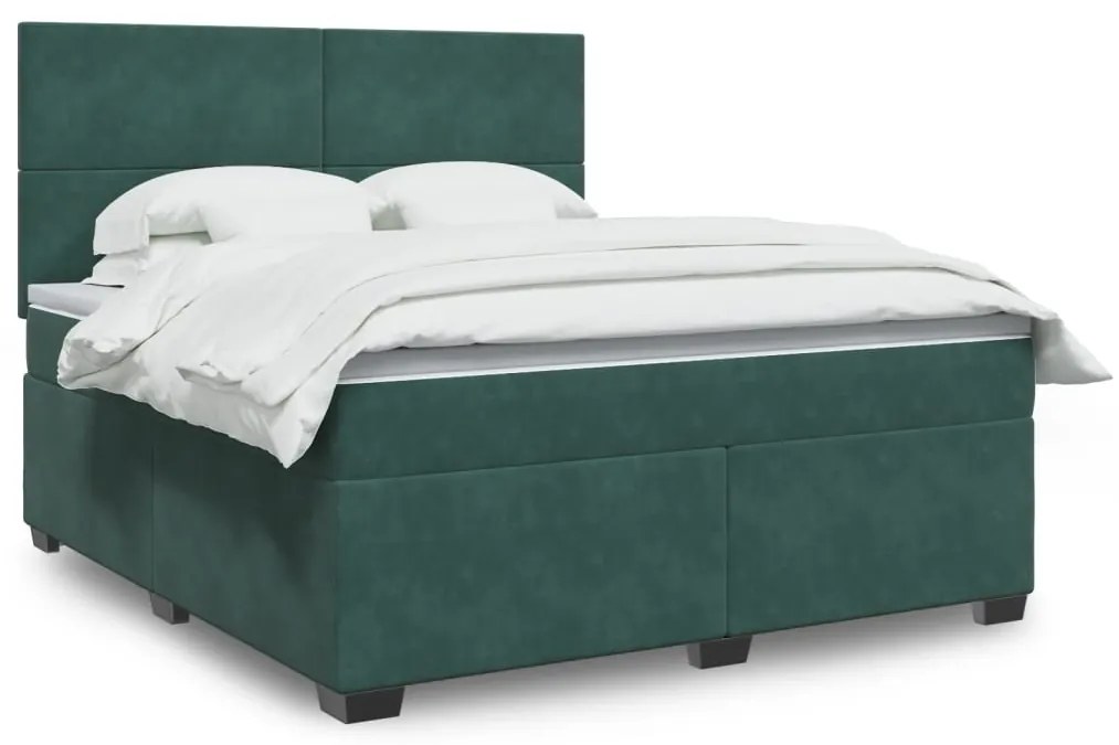 vidaXL Cama com molas/colchão 180x200 cm veludo verde-escuro