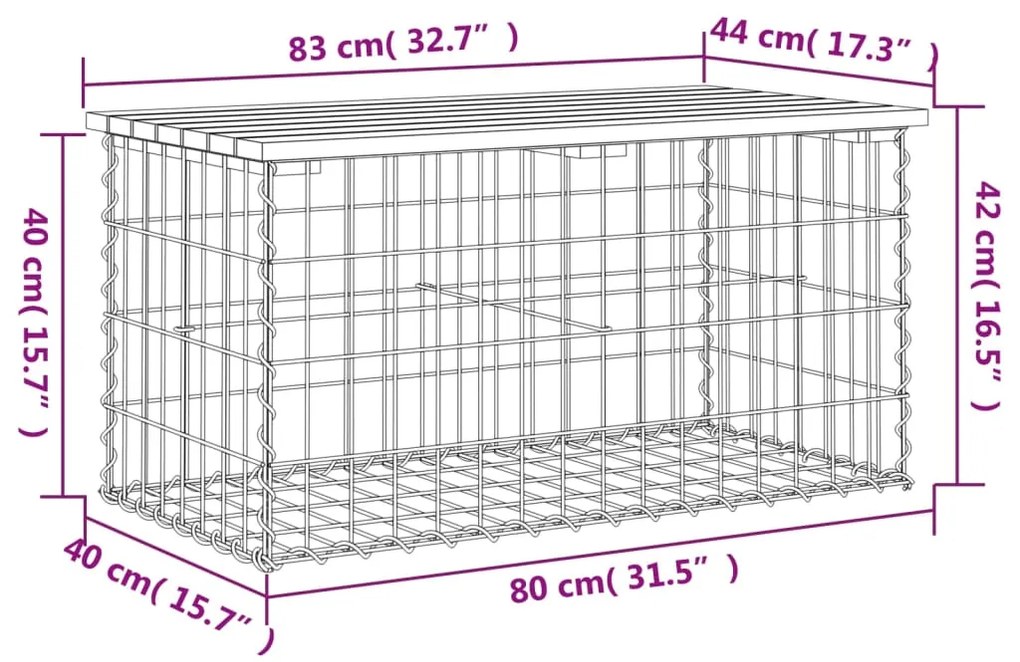 Banco jardim design gabião 83x44x42 cm madeira douglas maciça