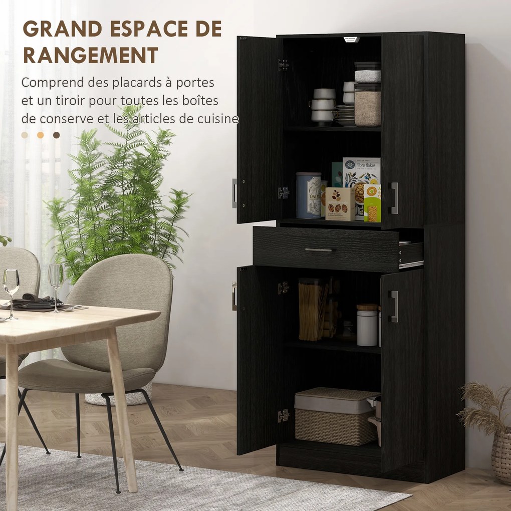 Armário de cozinha alto com 4 portas 70,8 L x 34 P x 180 A cm, 2 compartimentos e 1 gaveta central, altura de 180 cm, com 2 prateleiras ajustáveis, pr