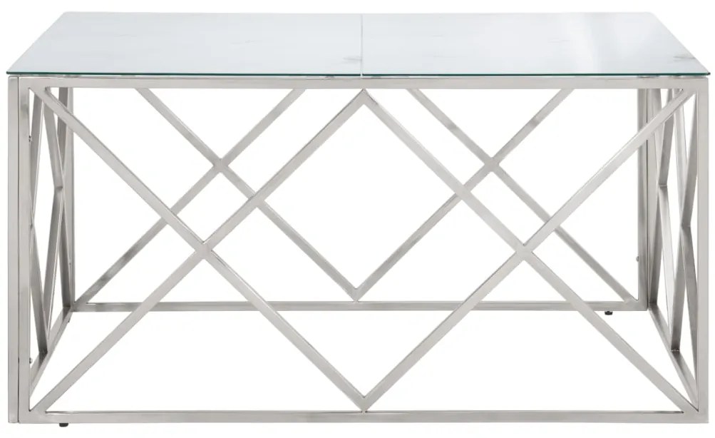 Mesa de centro aço inoxidável e vidro temperado prateado