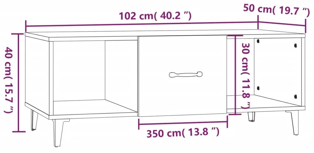 Mesa de centro 102x50x40 cm madeira processada cinza cimento