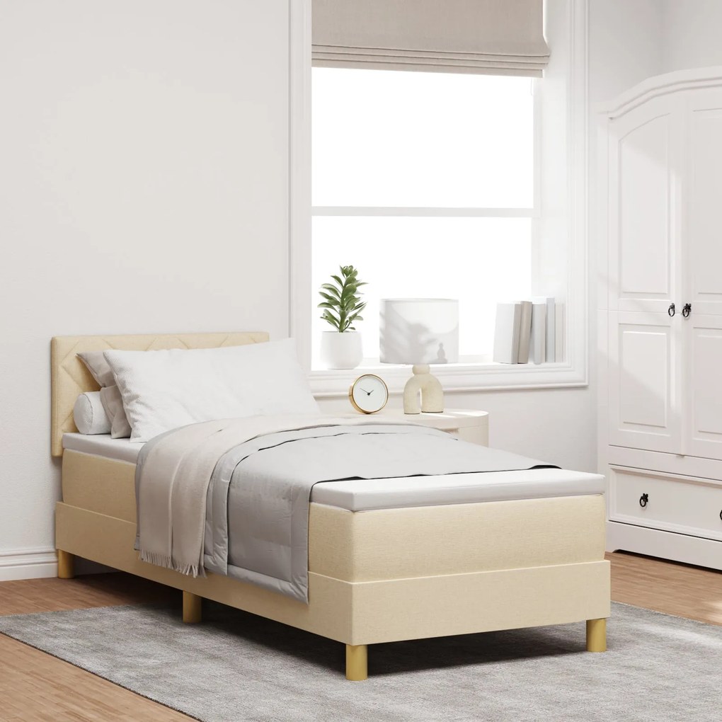 Cama Box Spring com Colchão &amp; LED Creme 80x200 cm Tecido