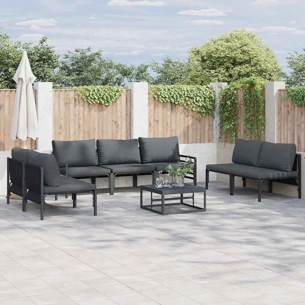 vidaXL Conjunto de Sofá de Jardim 8 pcs Cinzento-escuro Aço