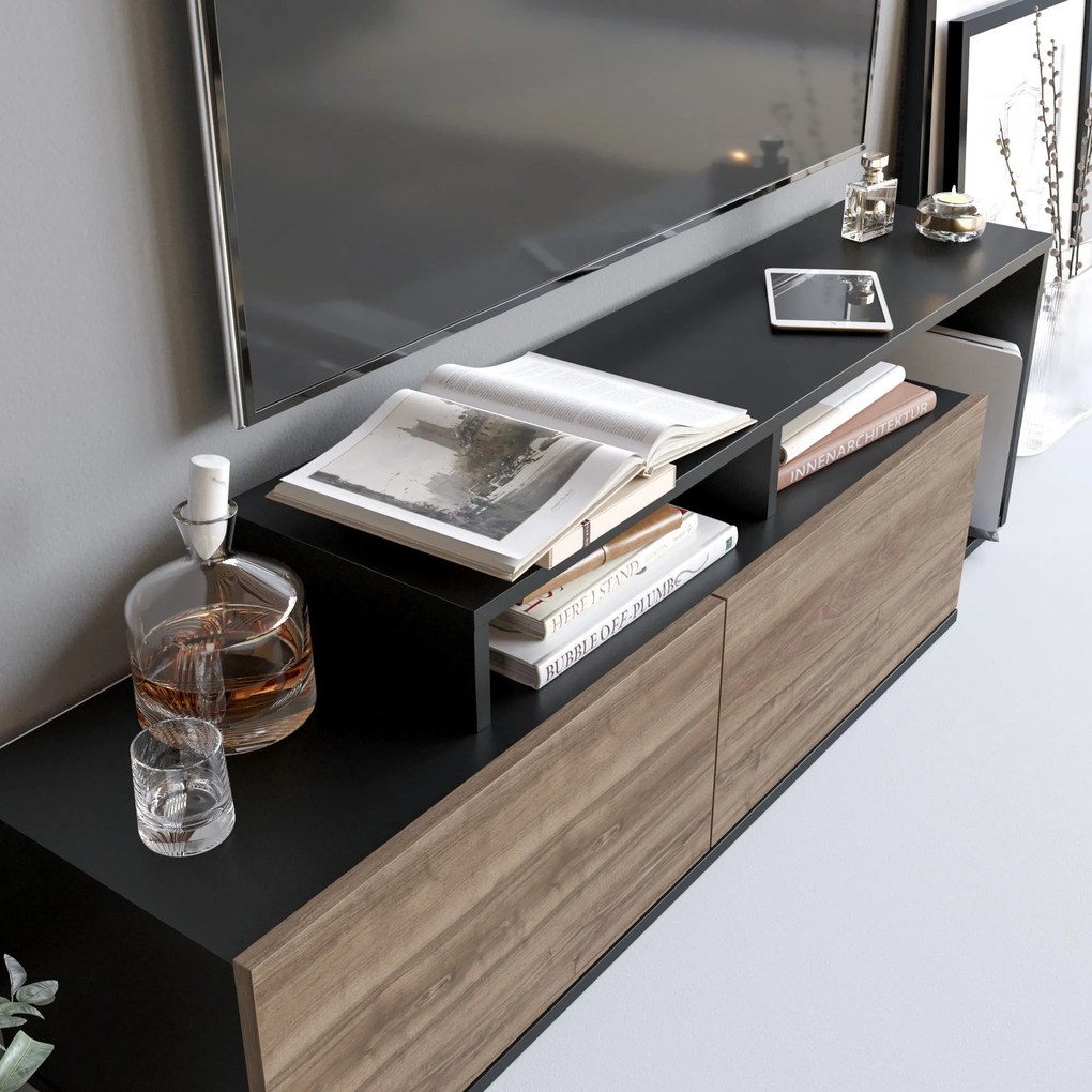 Móvel TV Nexera – Preto e Nogueira – 149,8 x 42,9 x 35,3 cm