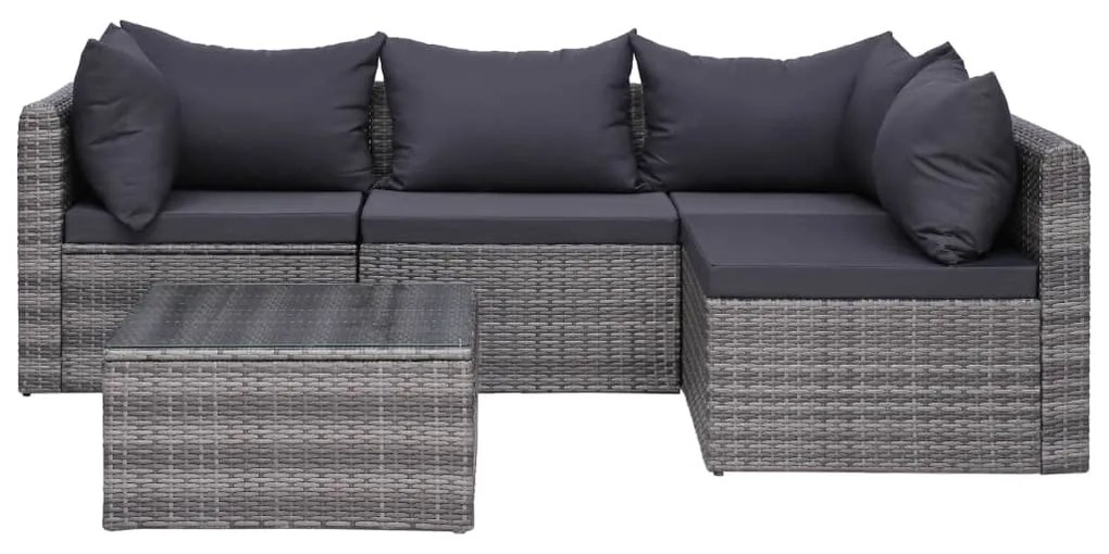 vidaXL 5 pcs sofás de jardim c/ almofadões+almofadas vime PE cinzento