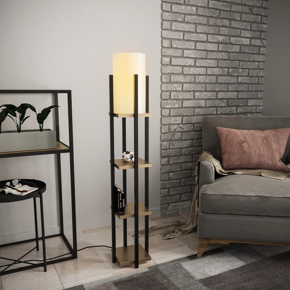 Candeeiro de Chão Shelf Lamp – Preto e Dourado – 25 x 25 x 130 cm