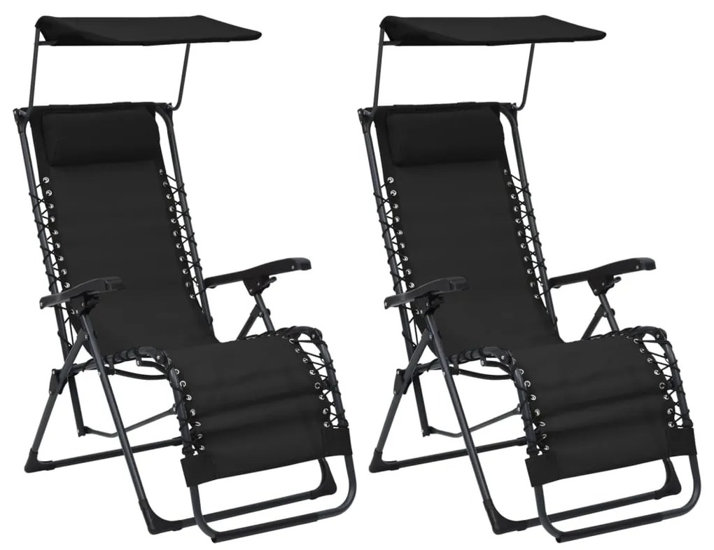 vidaXL Cadeiras de pátio dobráveis 2 pcs textilene preto