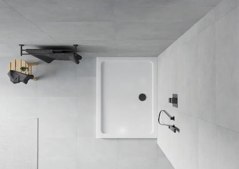 Mexen Flat base de duche retangular slim 80 x 70 cm, branco, sifão preto - 40107080B