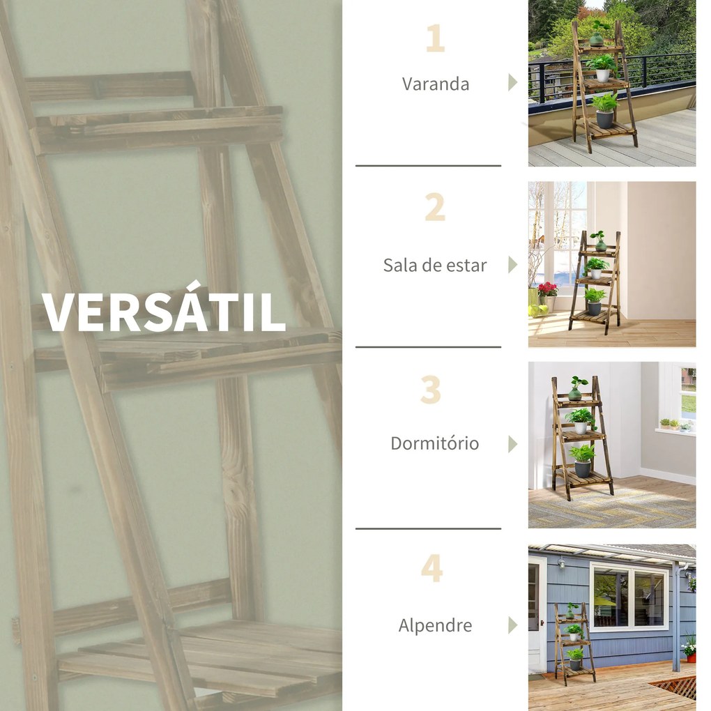 Outsunny Suporte para Plantas de 3 Níveis Prateleira para Plantas Dobrável Suporte para Vasos de Madeira para Interior e Exterior 40x37x93 cm Madeira