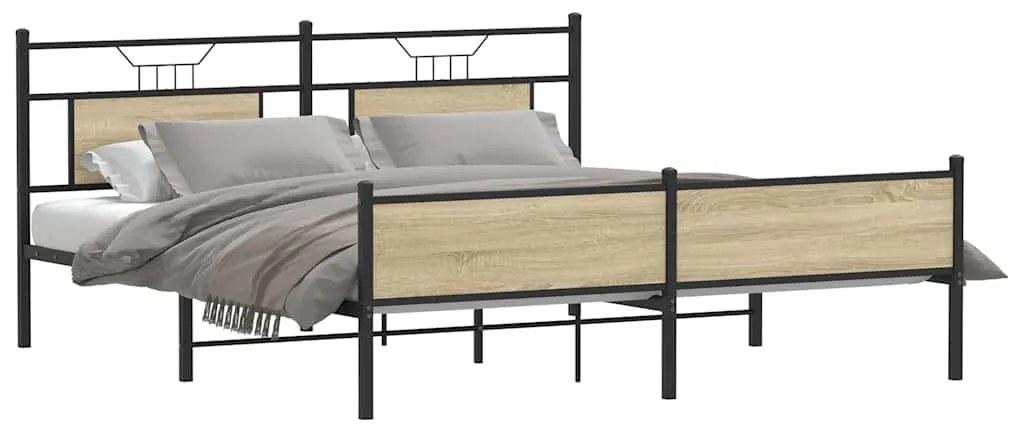 Estrutura de cama sem colchão 160x200cm metal carvalho sonoma