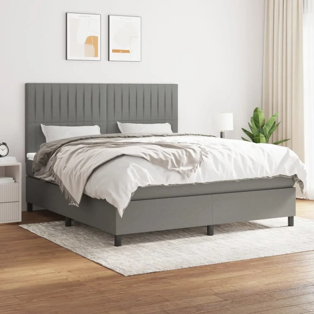 vidaXL Cama com molas/colchão 180x200 cm tecido cinzento-escuro
