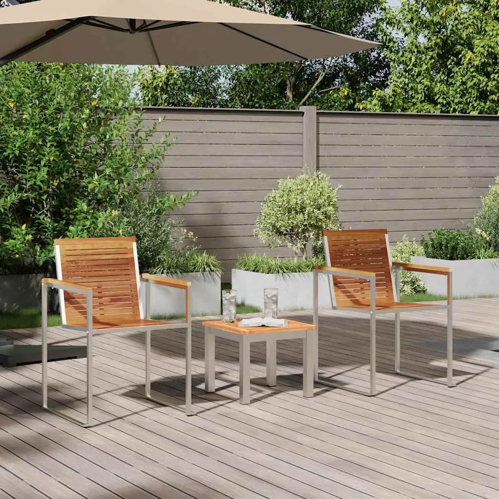 Chaise Longue com Cadeiras de Jardim 3 pcs Madeira de Teca Maciça