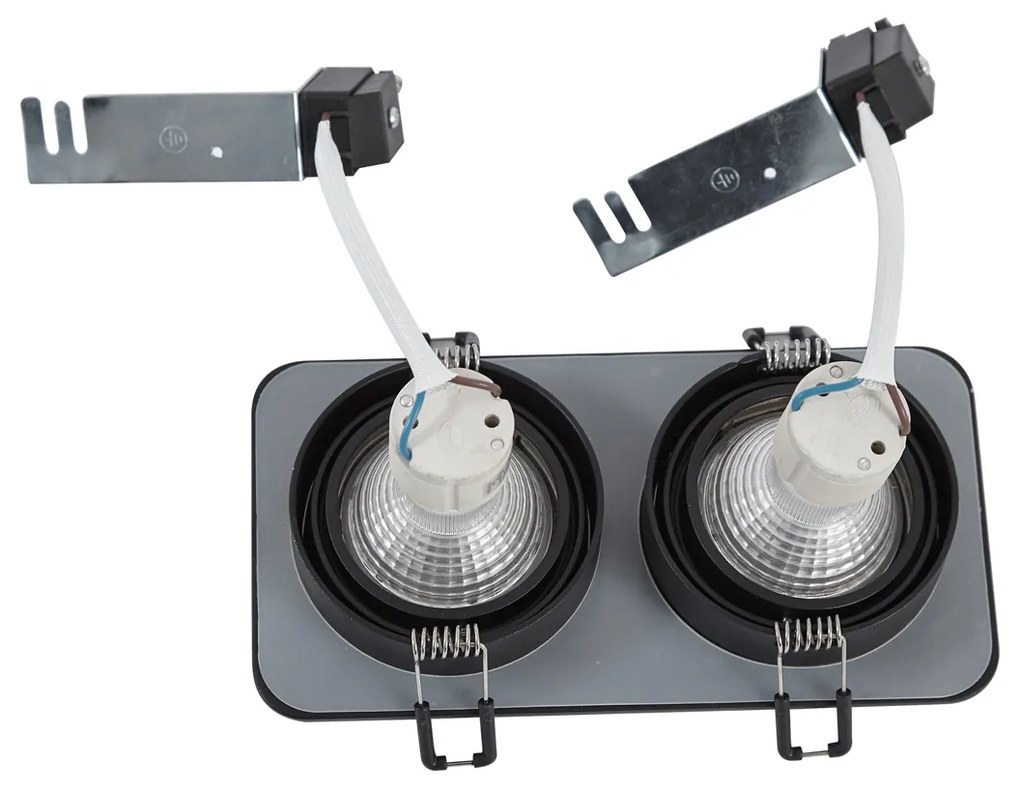 Foco embutido redondo preto GU10 50mm giratório e inclinável IP44 2 luzes - Alberto Moderno
