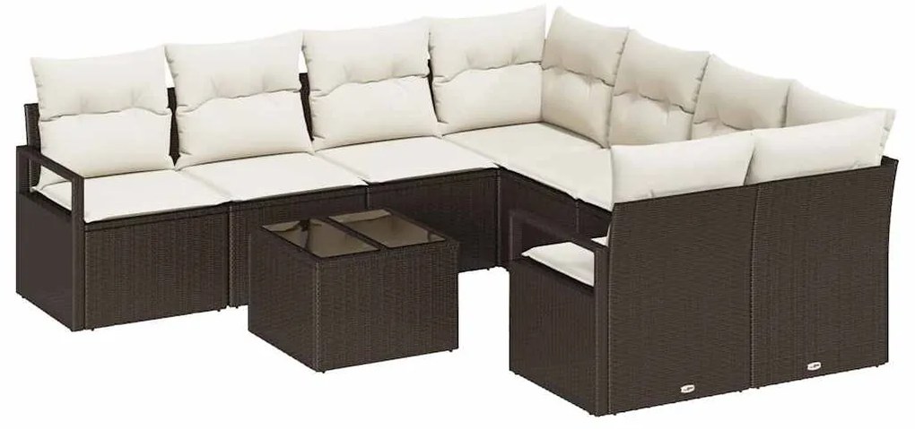 Conjunto de sofá de jardim de 9 peças com almofadas em rattan sintétic