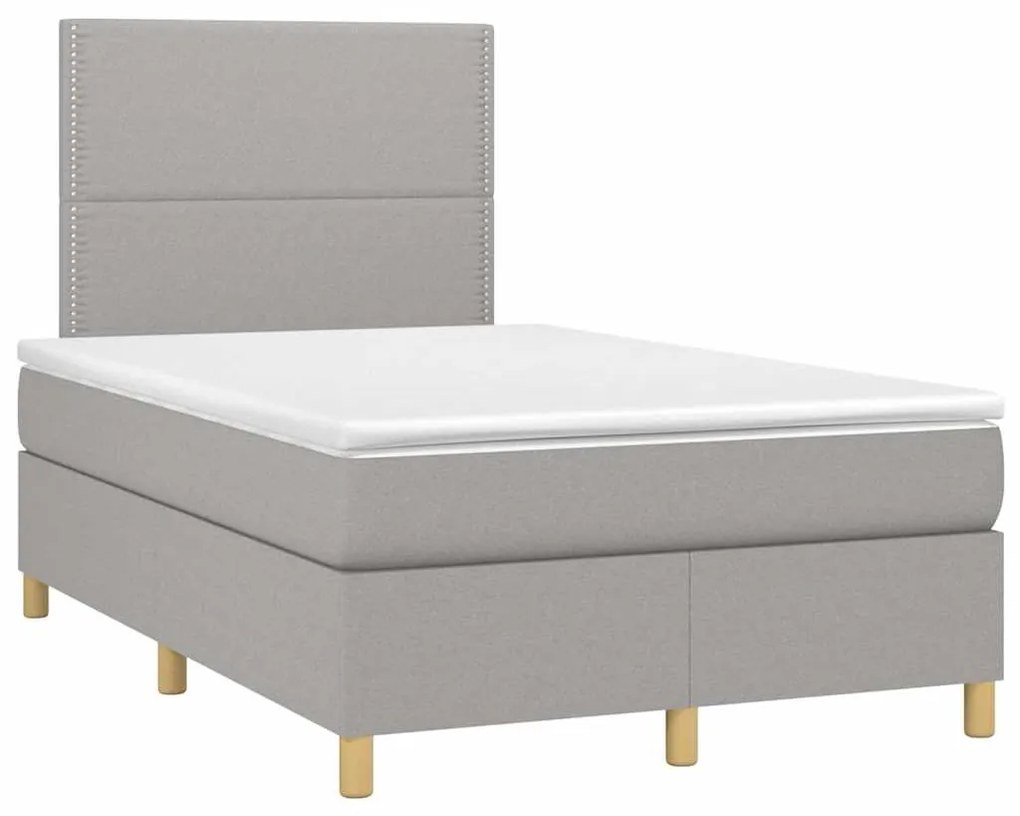 Cama box spring c/ colchão e LED 120x190 cm tecido cinza-claro