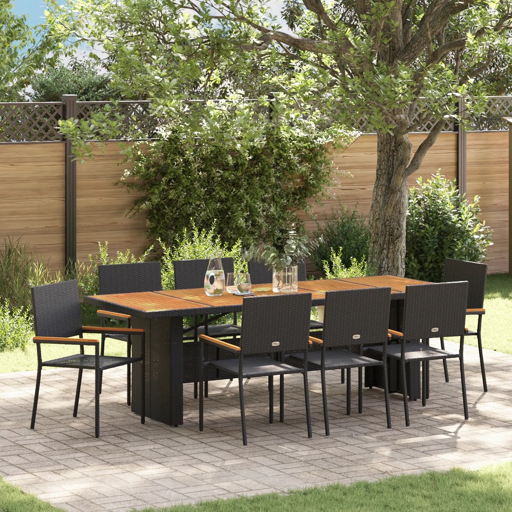 Conjunto de Jantar de Jardim VidaXL com 9 Peças em Rattan Preto