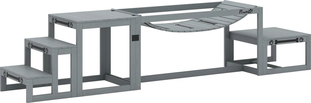 PawHut Conjunto Agility para Cães 3 peças Equipamento de Agility com ponte, escada, plataforma, madeira de abeto, 117 x 50 x 56 cm, Cinza | Aosom Portugal
