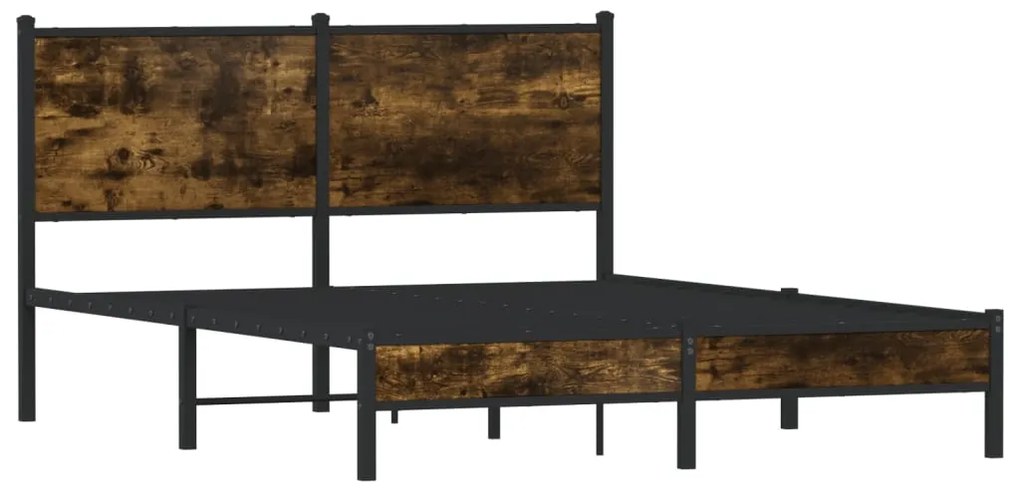 Estrutura de cama sem colchão 140x190 cm metal carvalho fumado