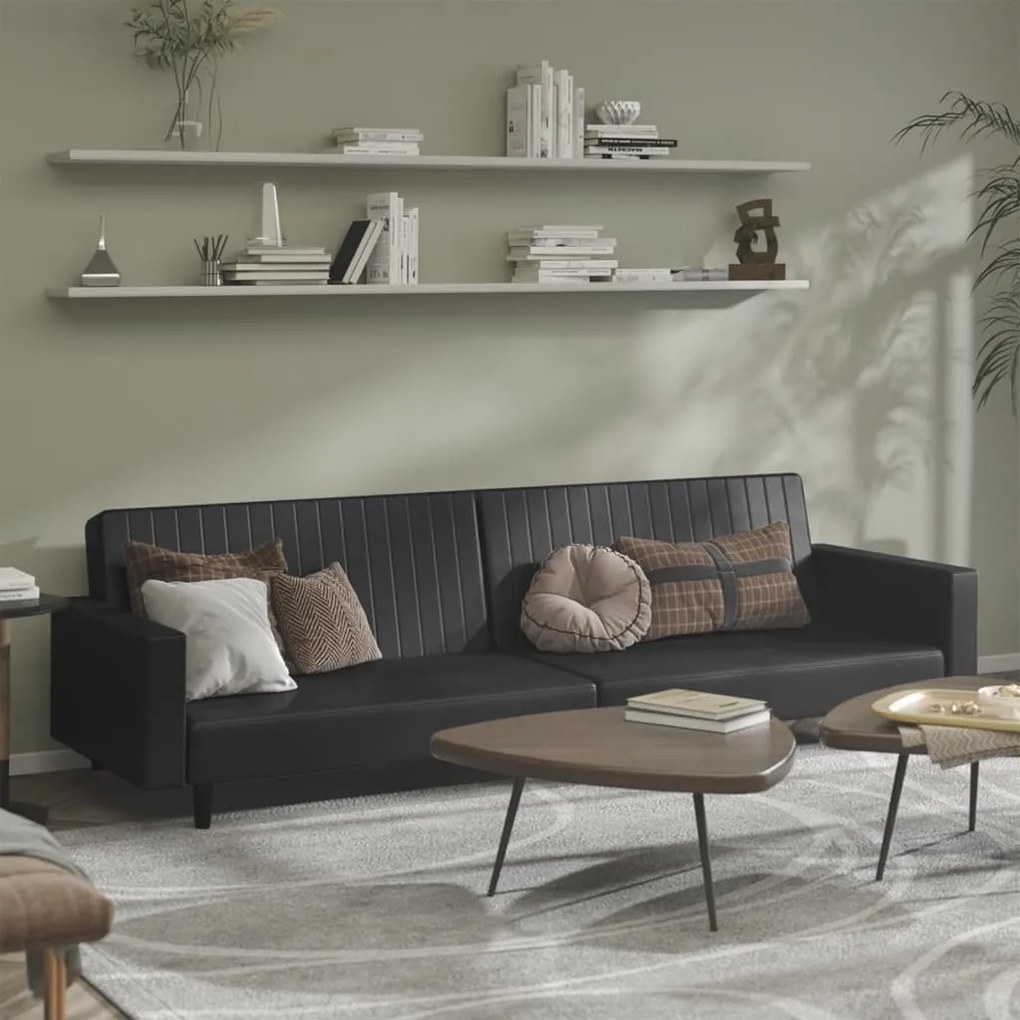 vidaXL Sofá-cama de 2 lugares couro artificial preto