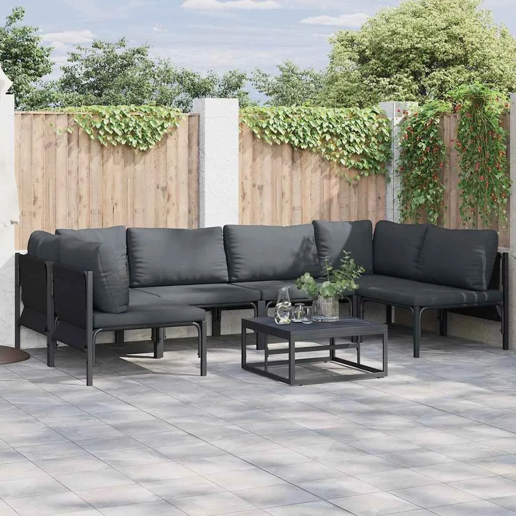 vidaXL Conjunto de Sofá de Jardim com almofada 6 pcs Preto Aço