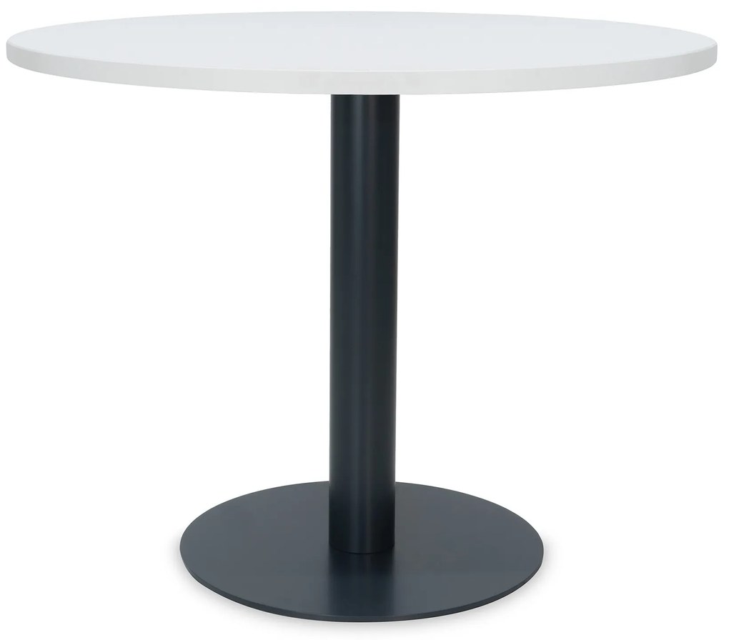 Mesa de Reunião Redonda 1000x750 mm – Tampo Branco em Melamina, Estrutura Preta