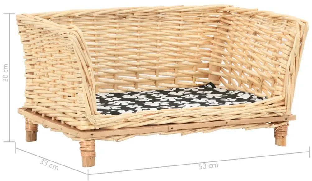 Cesto para cães com almofadão 50x33x30 cm salgueiro genuíno