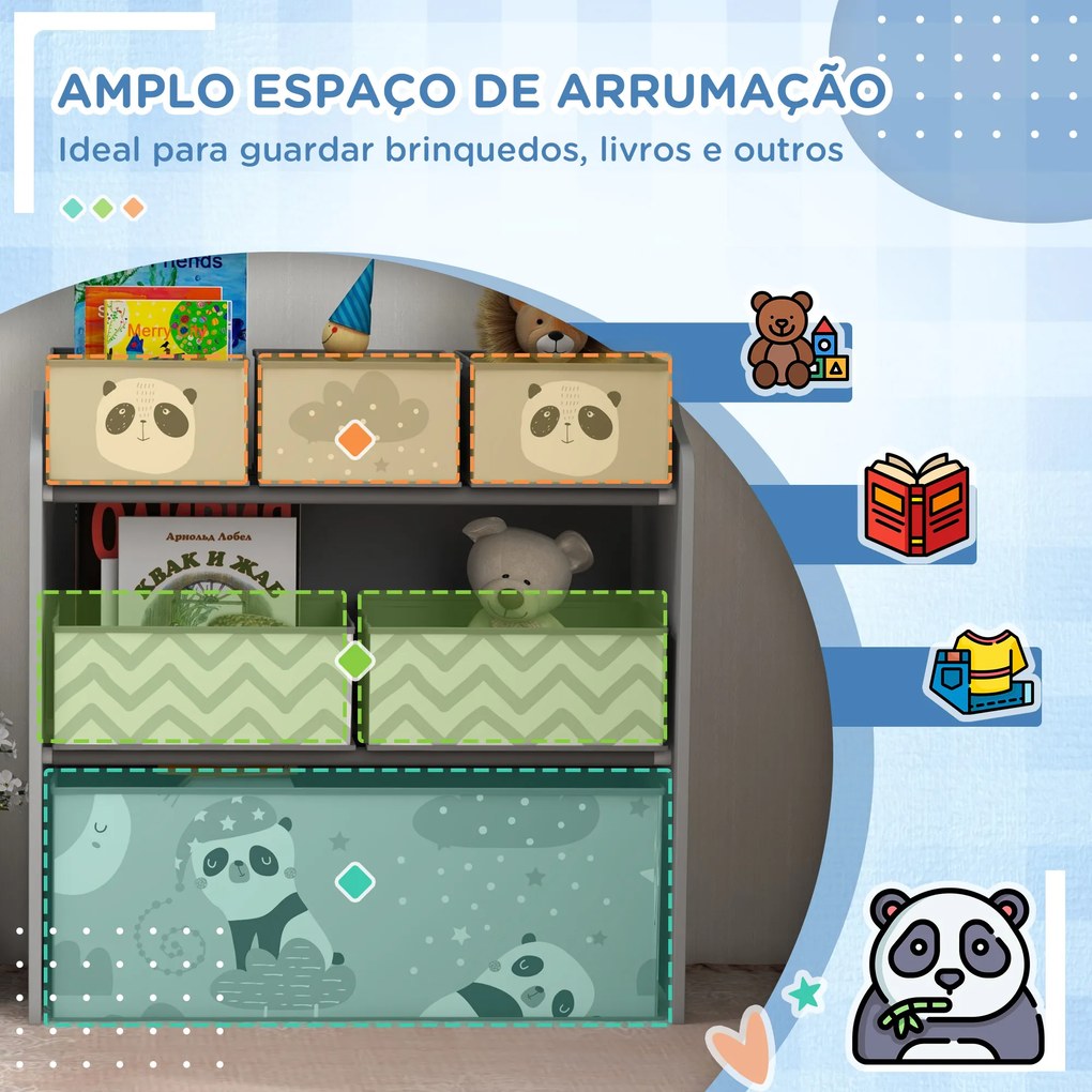 Estante para Brinquedos com 6 Caixas de Tecido não Tecido Amovíveis Organizador de Brinquedos 63x30x66 cm Cinza
