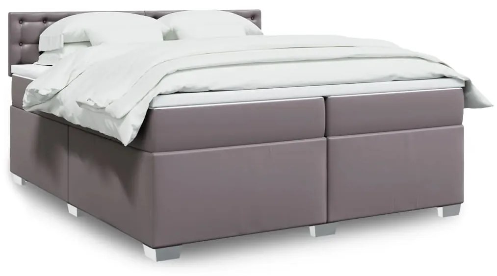 vidaXL Cama com molas/colchão 200x200 cm couro artificial cinzento
