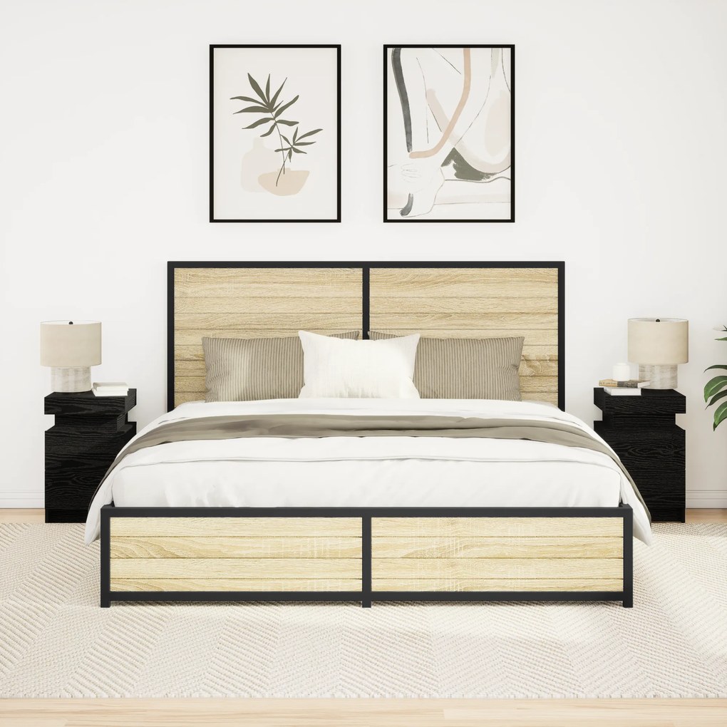 Cômoda de Canto vidaXL com Luzes LED 2 pcs Carvalho Preto 35x39x55 cm
