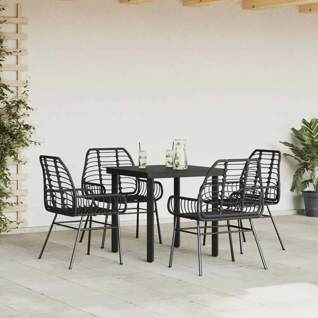 Conjunto de jantar jardim 5 peças vidro vime PE preto