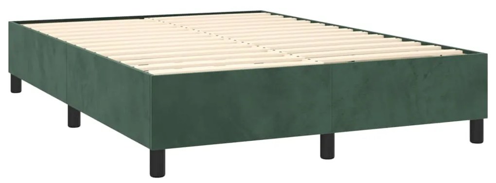 Cama box spring c/ colchão/LED 140x190 cm veludo verde-escuro