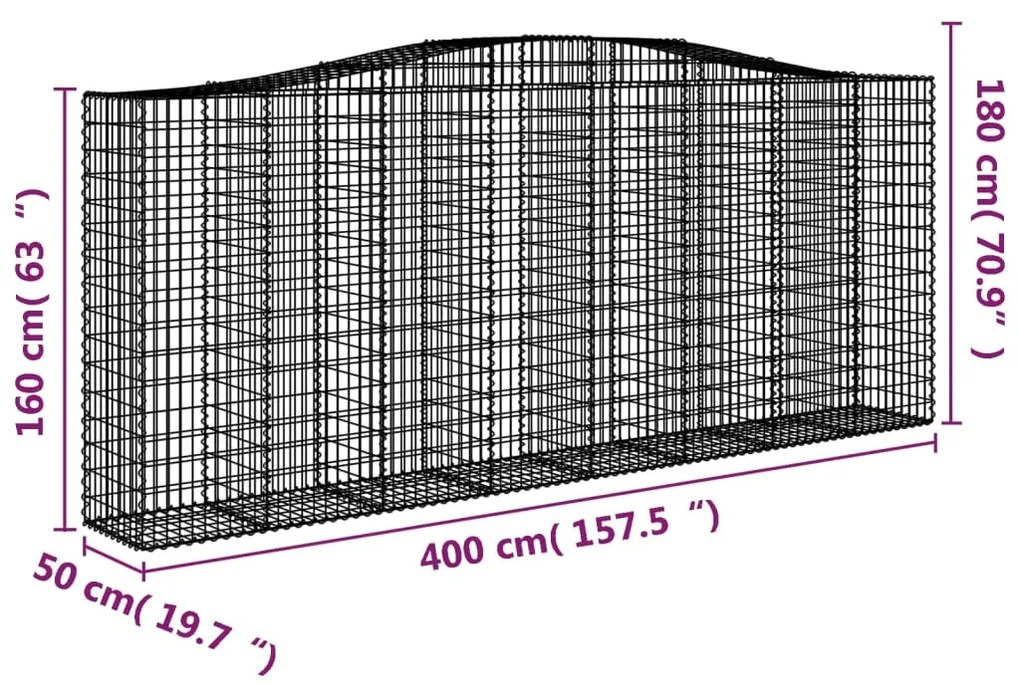Cestos gabião arqueados 2pcs 400x50x160/180cm ferro galvanizado