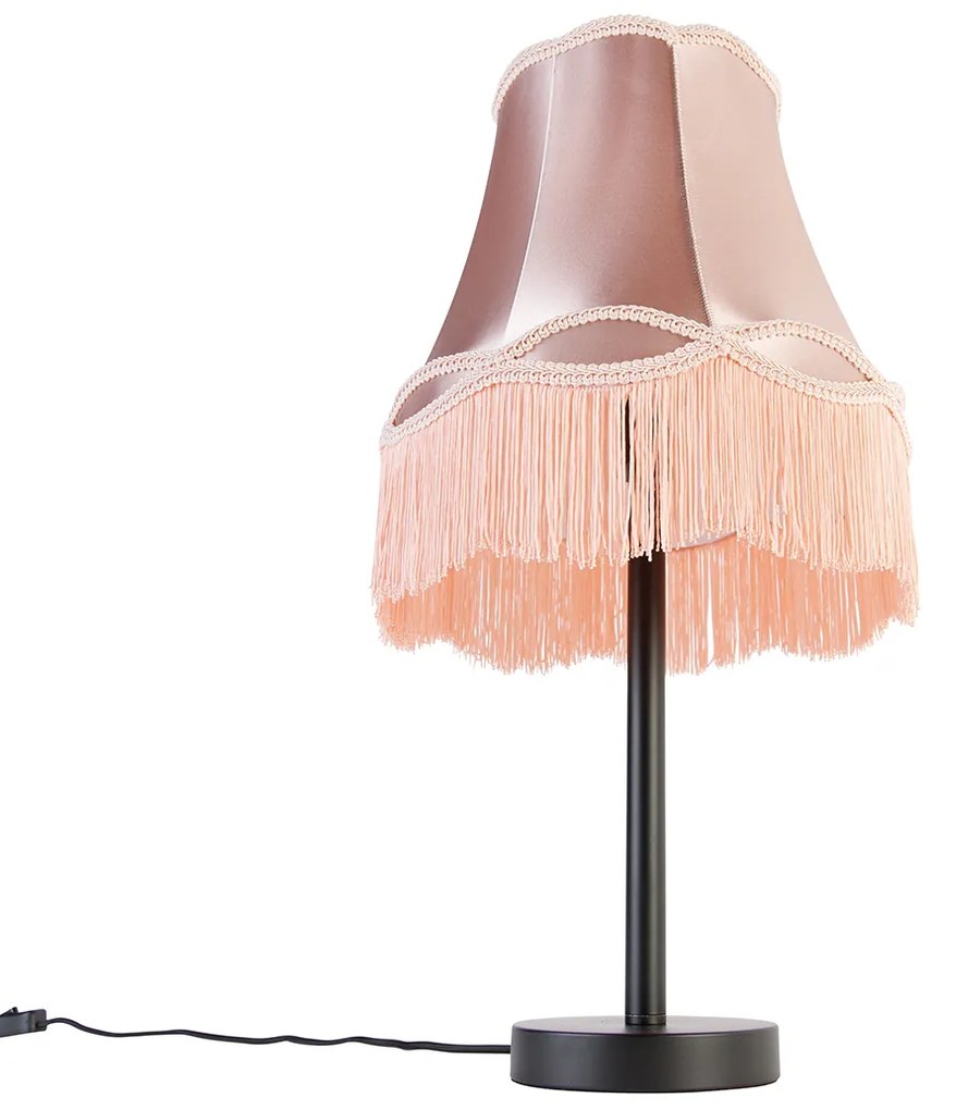Candeeiro de mesa clássico preto com cúpula Granny rosa 30 cm - Simplo Clássico / Antigo