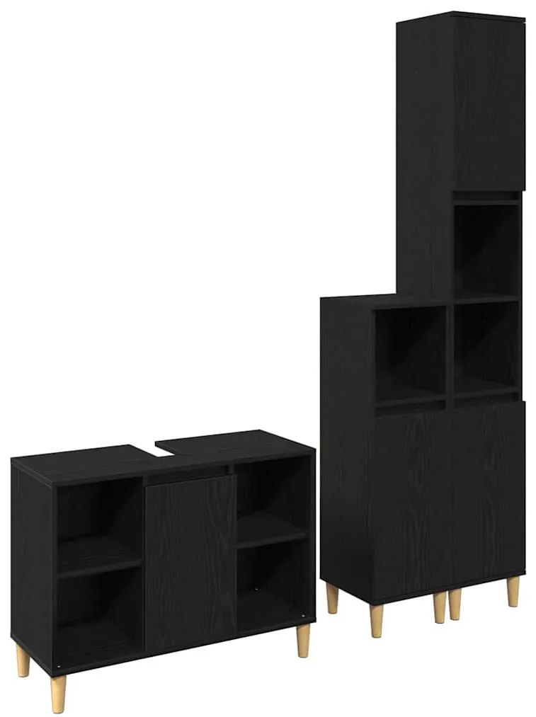 Conjunto de Móveis para Banheiro vidaXL com 3 Peças Carvalho Preto Mad
