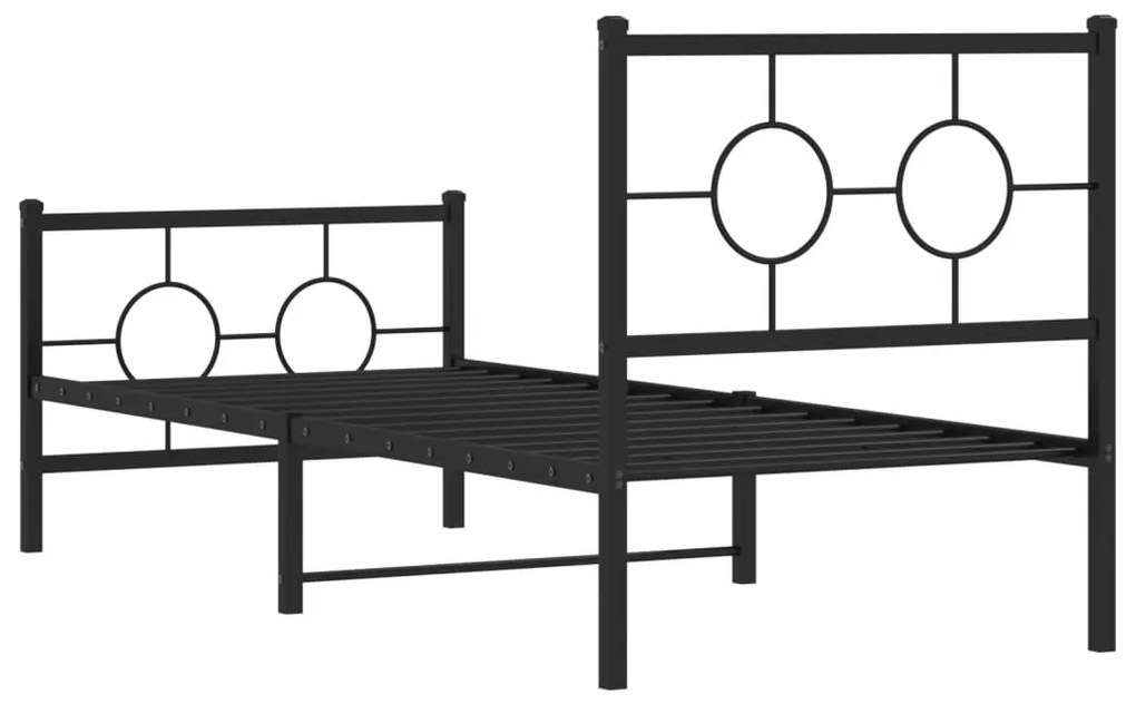 Estrutura de cama com cabeceira e pés 75x190 cm metal preto