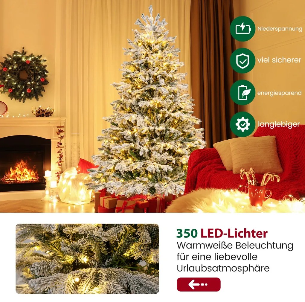 Árvore de Natal artificial de 210 cm com neve e abeto iluminado com 450 luzes LED brancas quentes
