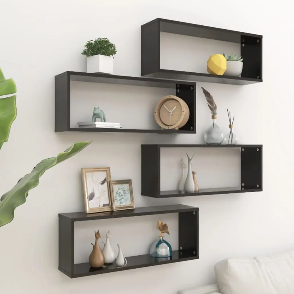 Prateleiras parede forma de cubo 4 pcs contr. 60x15x23 cm preto