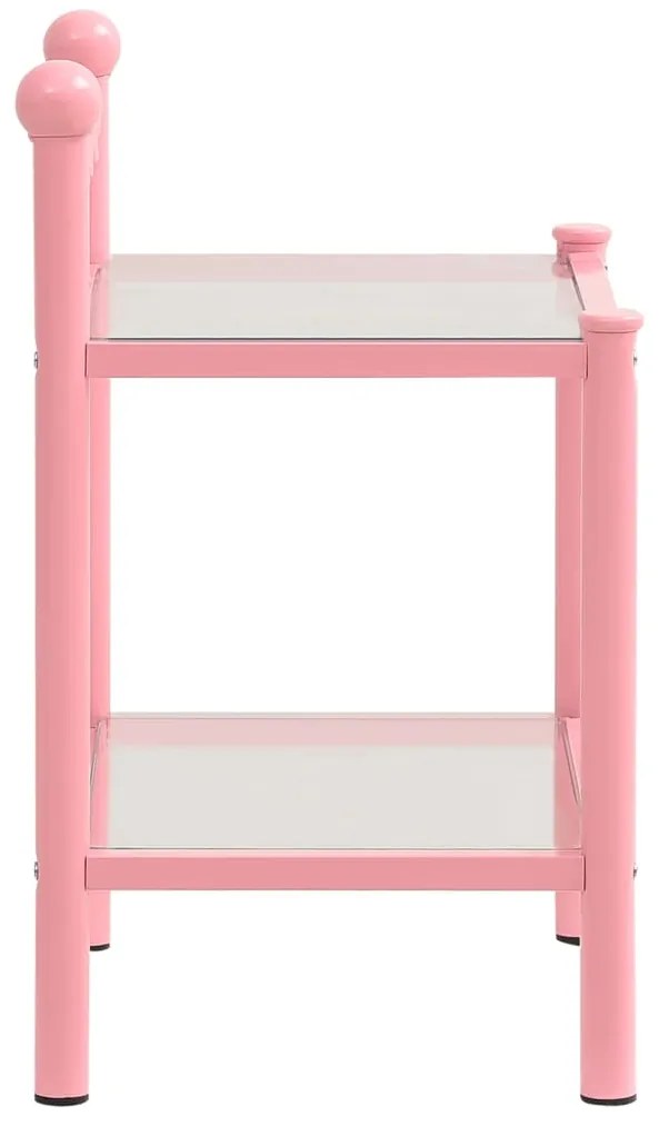 Mesas de cabeceira 2 pcs metal rosa e vidro transparente