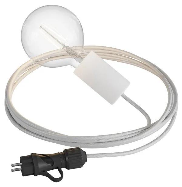 Eiva Snake Elegante, lâmpada portátil para exterior, cabo têxtil de 5 m, suporte para lâmpada à prova d'água IP65 e plugue - Sim Branco
