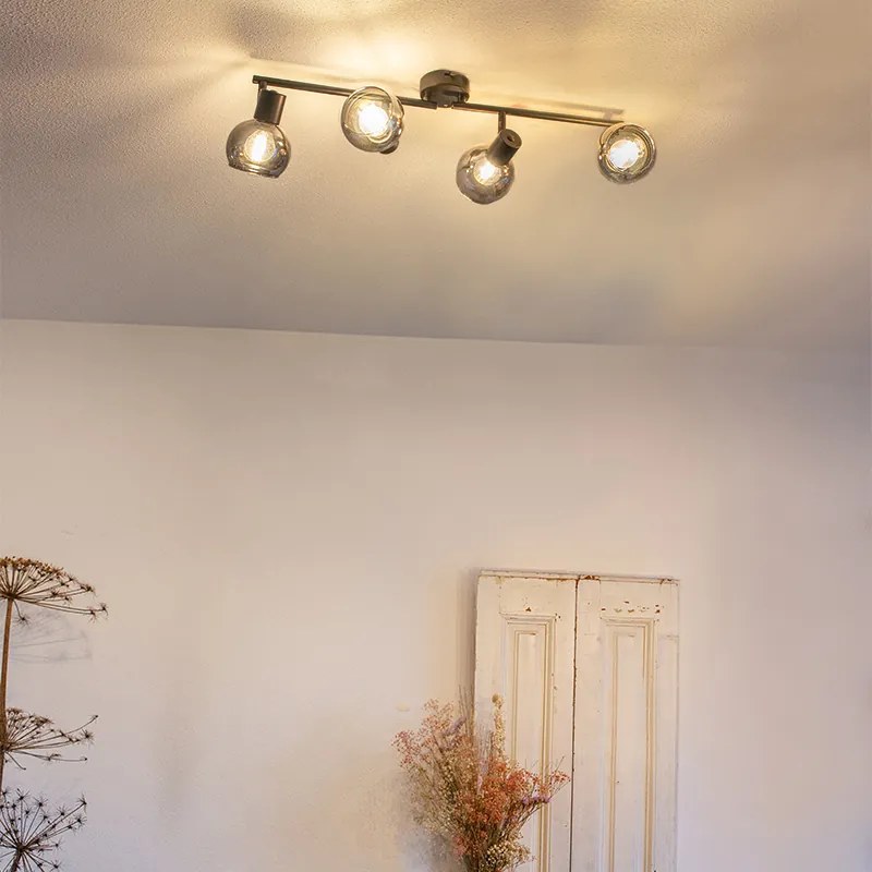 Candeeiro de teto Art Deco preto com vidro fumê 4 luzes - VIDRO