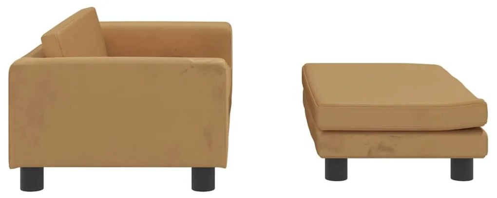 Sofá infantil com apoio de pés 100x50x30 cm veludo castanho