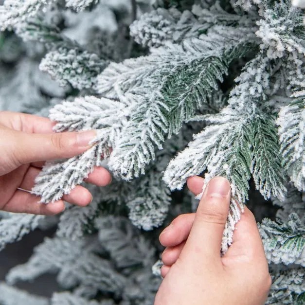 Árvore de Natal com neve de 180 cm com 1415 ramos, 260 luzes LED quentes e design articulado Verde