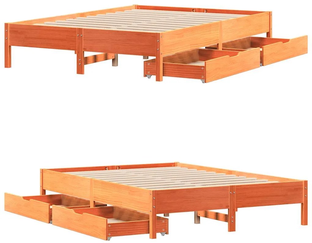 Cama sem colchão 140x200 cm madeira pinho maciça castanho-mel