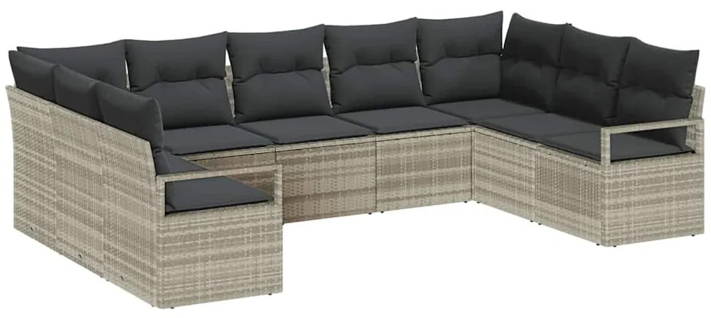 Conjunto de Sofá de Jardim 9 Peças com Almofadas Cinza Claro em Rattan