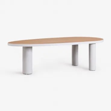 Mesa De Jardim Oval 260x110 Cm Em Alumínio E Madeira De Teca Taneli Madeira De Teca - Sklum