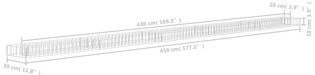 Canteiro elevado/cesto gabião 450x30x10 cm aço galvanizado