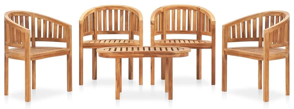 vidaXL 5 pcs conj. lounge de jardim formato banana teca maciça