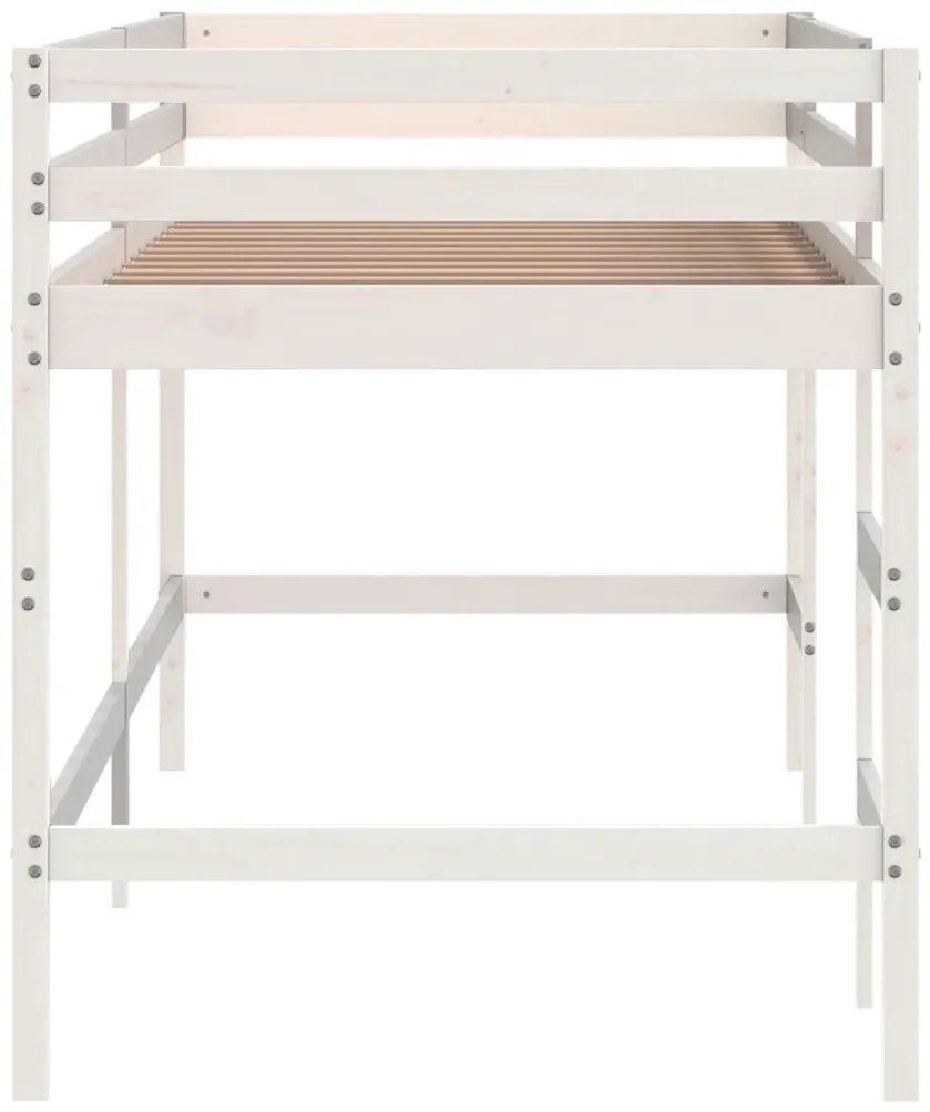 Cama alta p/ criança c/ escada 90x200 cm pinho maciço branco
