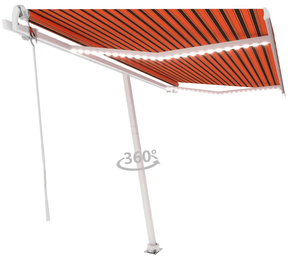 Toldo autom. LED e sensor de vento 450x300 cm laranja/castanho