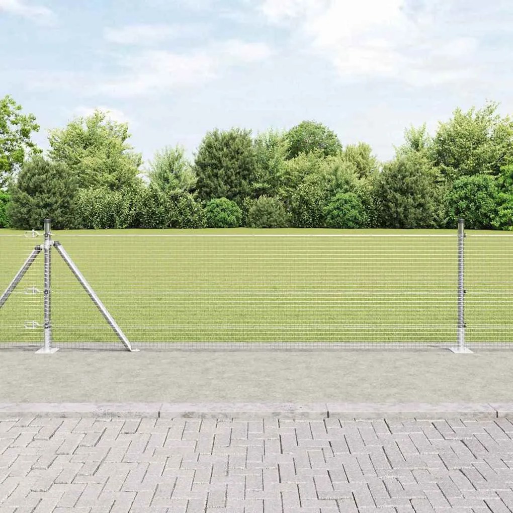vidaXL Cerca de arame soldado com 13 Postes Flangeados 0.5x50 m Aço Galvanizado